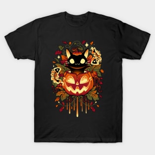Autumn Tricks - Halloween Black Cat T-Shirt